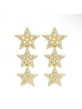 Sugarfix by BaubleBar Crystal Triple Star Dangle Earrings Gold NWT